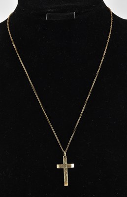Lot 1460 - A 9ct gold necklace with cross pendant, length...