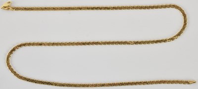 Lot 1386 - A 9ct gold flat braided necklace with lobster...