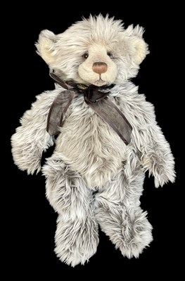 Lot 607 - CHARLIE BEARS; a grey plush stuffed seated...