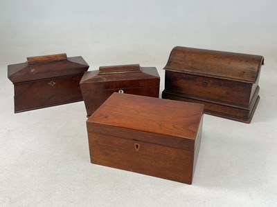 Lot 82 - Two mahogany tea caddies and two other wooden...
