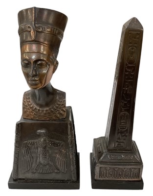 Lot 760 - Two modern Egyptian style bronzed statues, one...