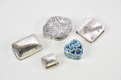 Lot 1074 - A collection of four trinket boxes, one enamel...