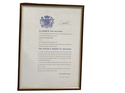 Lot 306 - A framed Queen's Award to Industry, signed by...