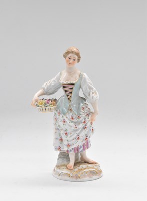 Lot 266 - DRESDEN; a bare footed flower seller figure,...