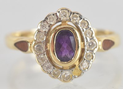 Lot 1280 - A 14ct yellow gold amethyst and diamond set...