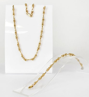 Lot 919 - A 9ct yellow gold fancy link necklace, length...