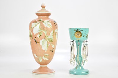 Lot 1687 - A large Victorian painted opaque glass lidded...