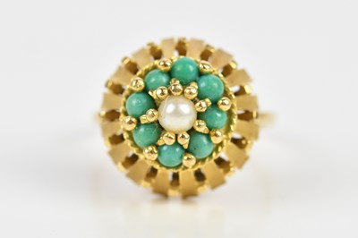 Lot 162 - A yellow metal turqoise and seed pearl dress...