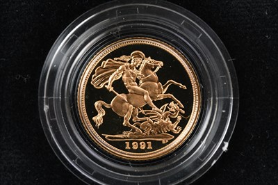 Lot 1465 - An Elizabeth II proof half sovereign, 1991,...