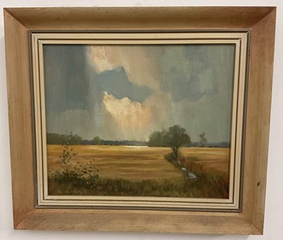 Lot 323 - RAYMOND OLIVER; oil on board, 'Cornfields at...