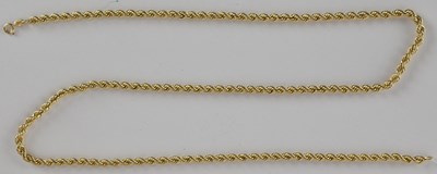 Lot 1435 - A 9ct gold rope twist necklace with ring clasp,...