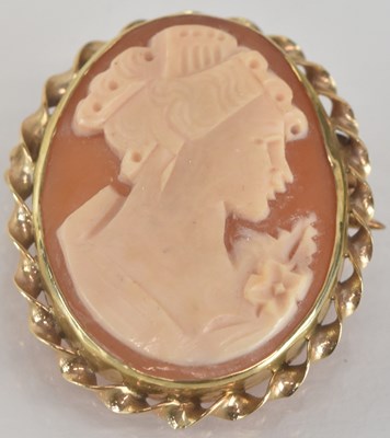Lot 1566 - A 9ct gold mounted cameo brooch, length 3.2cm,...