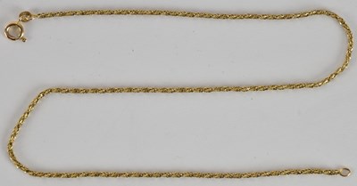 Lot 1442 - A 9ct gold rope twist necklace with ring clasp,...