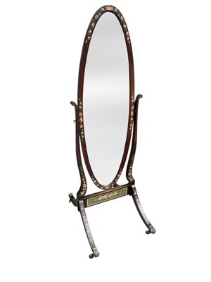 Lot 2216A - An Edwardian mahogany oval cheval mirror, with...
