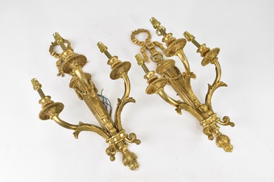 Lot 2412 - A pair of good quality gilt metal three branch...