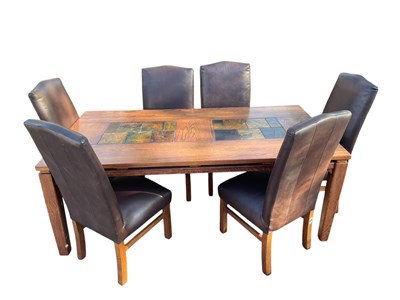 Lot 2082 - A modern stone inlaid oak dining table, with...