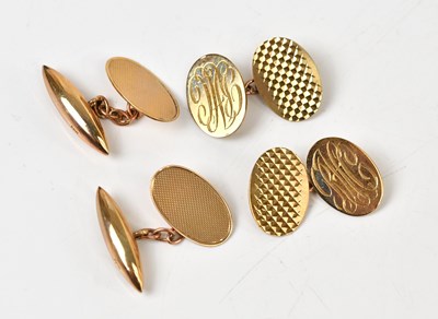 Lot 284 - Two pairs of 9ct yellow gold cufflinks,...