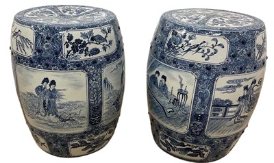 Lot 6 - A pair of Chinese blue and white garden seats...
