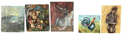Lot 261 - Five modern abstract textured oils on board,...