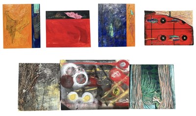 Lot 225 - Seven large abstract oil and mixed media on...