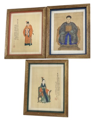 Lot 837 - A set of three gilt heightened watercolour and...