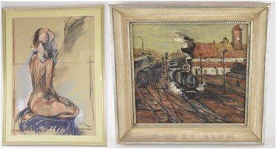 Lot 282 - ARTUR EITLER; oil on board, 'Train on the...
