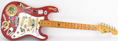 Lot 680 - MARLIN; a vintage electric guitar in red, with...