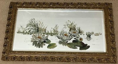 Lot 720 - A gilt framed mirror with water lily design...