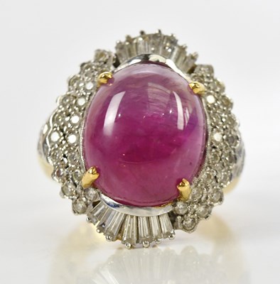 Lot 42 - A yellow metal diamond and ruby cocktail ring,...