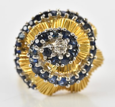 Lot 48 - A yellow metal sapphire and diamond spiral set...