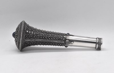Lot 1026 - An unusual Persian white metal parasol or cane...