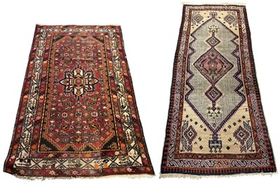 Lot 101 - Two Persian hand knotted red ground geometric...