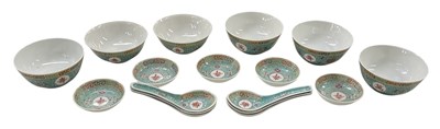 Lot 811 - A set of six modern Chinese blue ground floral...