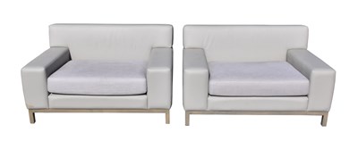 Lot 2028 - A pair of contempoary grey leather oversized...
