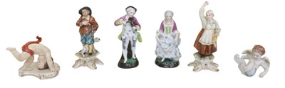 Lot 679 - Six Continental porcelain figures comprising a...