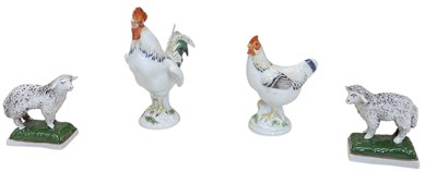 Lot 626 - CHELSEA PORCELAIN; a pair of miniature...