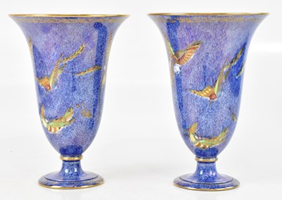 Lot 1704 - WEDGWOOD; a pair of pedestal lustre trumpet...