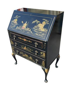 Lot 2159 - A Chinoiserie bureau, with fall and three...