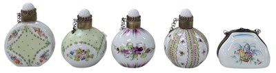 Lot 676 - Four modern Continental hand painted floral...