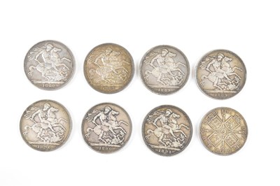 Lot 1464 - Seven Victorian silver crowns and a Victorian...