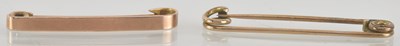 Lot 1564 - Two simple 9ct gold tie pins, lengths 38cm and...