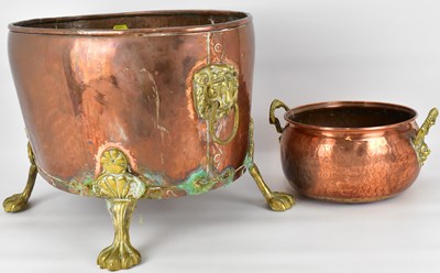 Lot 355 - A large brass and copper coal bucket of oval...