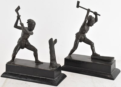 Lot 802 - A pair of Thai bronze figures of woodcutters,...