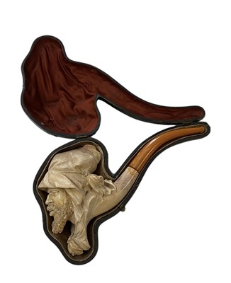 Lot 324 - A large Victorian cased carved Meerschaum pipe,...