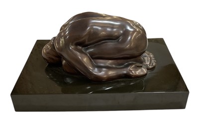 Lot 744 - A modern abstract bronze figure of kneeling...