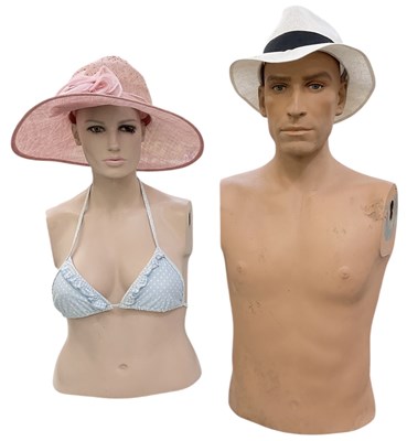 Lot 323 - A modern male mannequin torso wearing a hat...