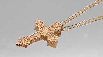 Lot 538 - A large 9ct yellow gold pierced cross pendant,...
