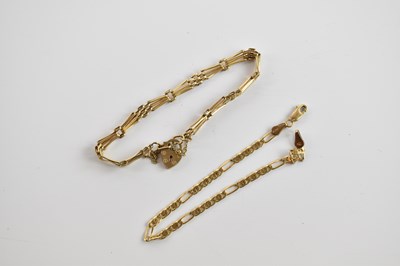 Lot 254 - A 9ct yellow gold bracelet, length 18.5cm, and...