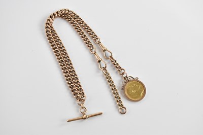 Lot 324 - A 9ct rose gold double Albert chain with T-bar,...