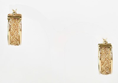 Lot 894 - A pair of 9ct yellow gold wide hoop earrings...